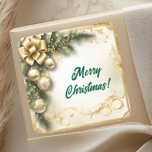 White Gold Christmas Vintage Square Sticker (Creator Uploaded)