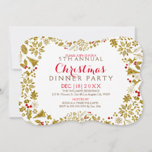 White & Gold Christmas Wreath Party Invitation