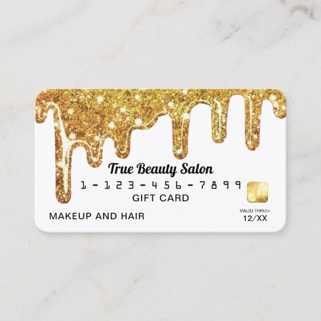 White Gold Chunky Glitter Thick Drips Gift Credit Business Card (Front)