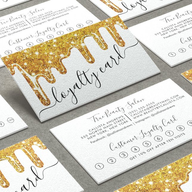 White Gold Chunky Glitter Thick Drips Loyalty Card (Creator Uploaded)