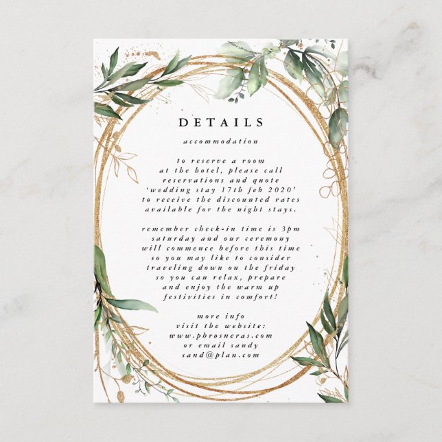 White Gold Circle Frame Boho Botanical Eucalyptus Enclosure Card (Front)