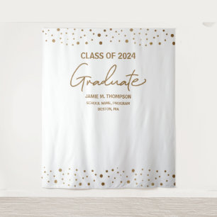 White Gold Class of 2024 backdrop graduation Tapestry