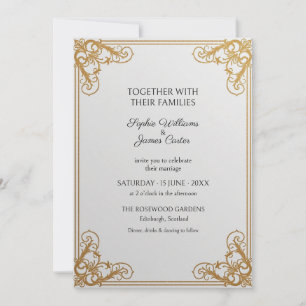 White Gold Classic Scroll Wedding Invitation