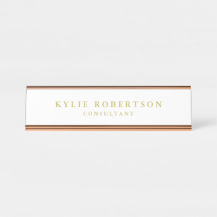 White & Gold Colors Professional Trendy Plain Desk Name Plate