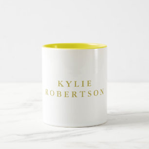 White & Gold Colors Professional Trendy Plain Two-Tone Coffee Mug