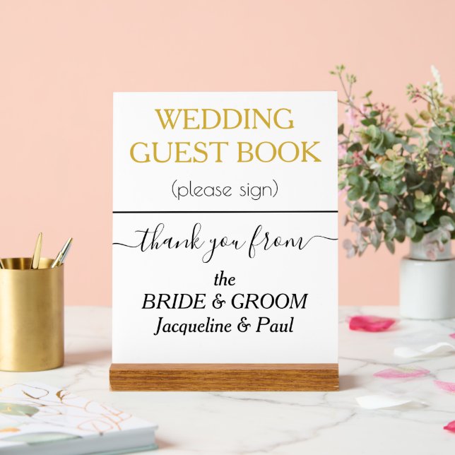 White Gold Colour Wedding Guest Book NAMES Acrylic Sign (Wedding)