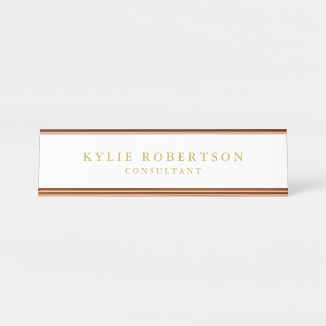 White & Gold Colours Professional Trendy Plain Desk Name Plate (Front)
