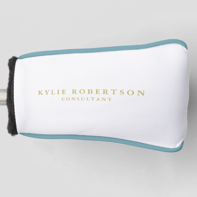 White & Gold Colours Professional Trendy Plain Golf Head Cover (Front)