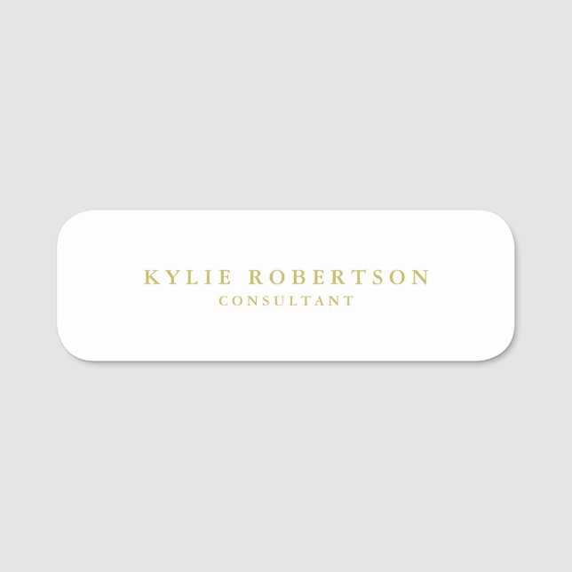 White & Gold Colours Professional Trendy Plain Name Tag (Front)