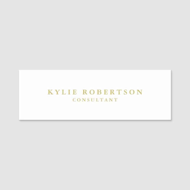 White & Gold Colours Professional Trendy Plain Name Tag (Front)