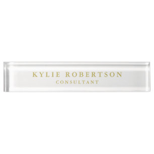 White & Gold Colours Professional Trendy Plain Nameplate