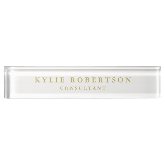 White & Gold Colours Professional Trendy Plain Nameplate (Front)