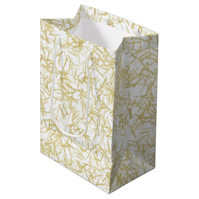 White Gold Confetti Birthday Medium Gift Bag (Front Angled)