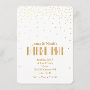 White & Gold Confetti Dots Rehearsal Dinner Card