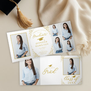 White Gold Confetti Photo Graduation Announcement