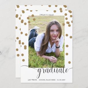 White Gold Confetti Photo Graduation Announcement