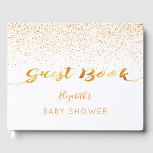 White gold confetti sprinkle Baby Shower girl Guest Book