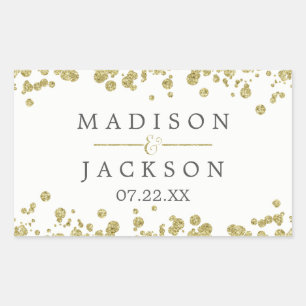 White & Gold Confetti Wedding Monogram Rectangular Sticker
