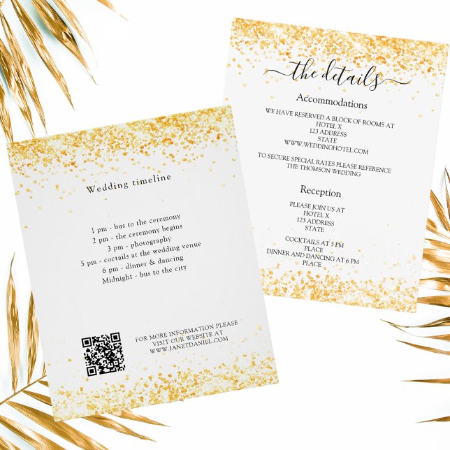 White gold confetti wedding program details QR Flyer (Creator Uploaded)