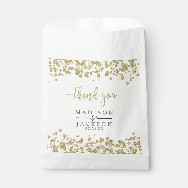 White & Gold Confetti Wedding Thank You Favour Bags (Front)