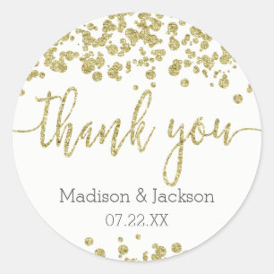 White & Gold Confetti Wedding Thank You Favour Classic Round Sticker