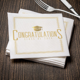 White & Gold Congratulations Class Of Graduation Napkin