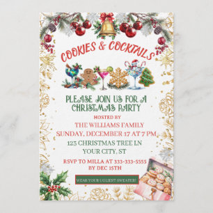 White & Gold Cookies & cocktails Holiday Invitation