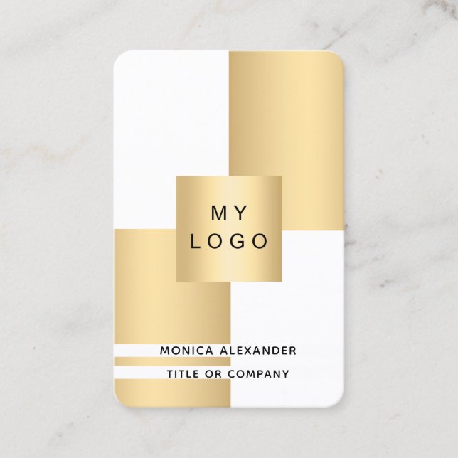 White gold corporate logo QR code professional Business Card (Front)