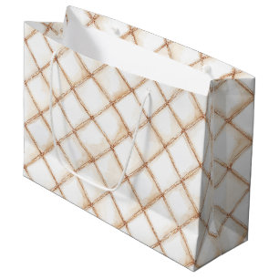 White Gold Cream Stripes Squares Birthday Large Gift Bag