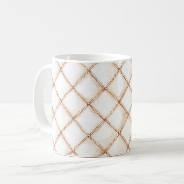 White Gold Cream Stripes Squares   Coffee Mug (Front Left)