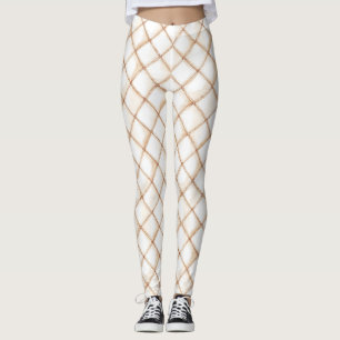 White Gold Cream Stripes Squares Leggings