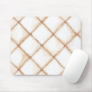 White Gold Cream Stripes Squares Mouse Mat