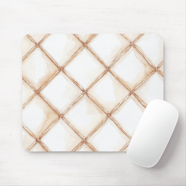 White Gold Cream Stripes Squares Mouse Mat (With Mouse)