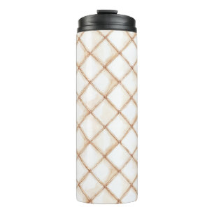 White Gold Cream Stripes Squares Thermal Tumbler