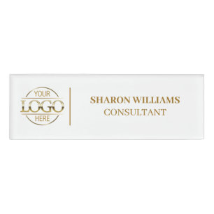 White Gold Custom Company Logo Employee Staff Name Tag