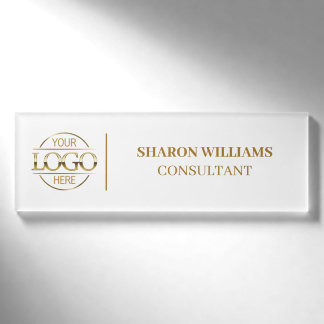 White Gold Custom Company Logo Employee Staff Name Tag