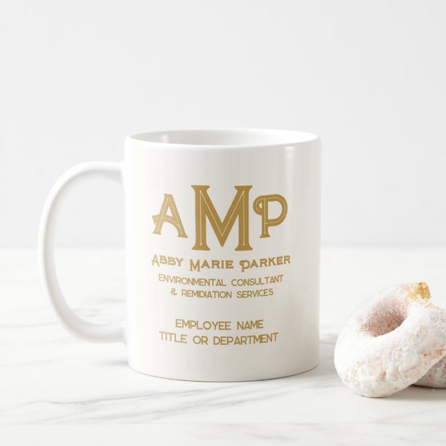 White & Gold Custom Monogram Coffee Mug (With Donut)