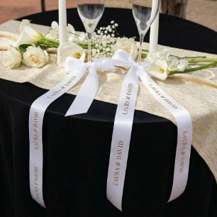 White Gold Custom Names Wedding Gift Ribbon Satin Ribbon