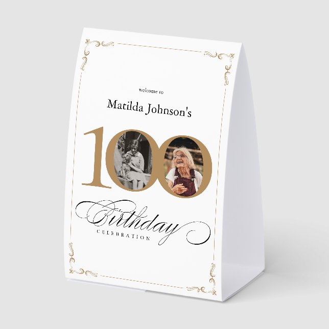 White Gold Custom Photo 100th Birthday Party Menu (Front)