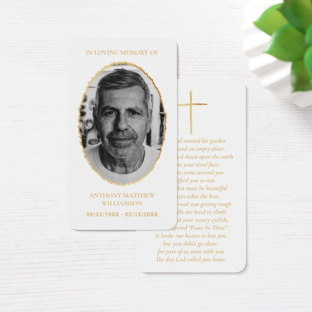 White & Gold Custom Photo Memorial Cards (Desk)