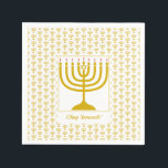 White Gold Customisable | Hanukkah | MENORAH Napkin<br><div class="desc">Elegant white MENORAH Paper Napkins, showing with faux gold menorah in a tiled pattern. At the centre, there is an image of a large menorah which is CUSTOMIZABLE, so you can upload your own image. Underneath, the text reads CHAG SAMEACH. This is also customisable so you can add your greeting...</div>