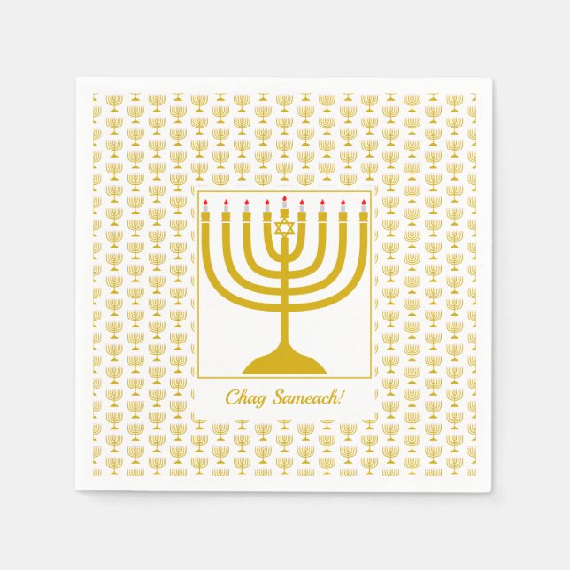 White Gold Customisable | Hanukkah | MENORAH Napkin (Front)