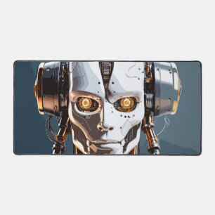 White Gold Cyborg Android Face Sci-Fi Desk Mat