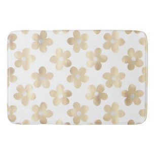 White Gold Daisy Flowers Retro Pattern Bath Mat