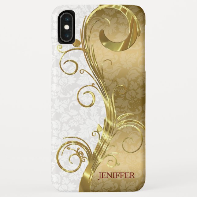 White Gold Damask Gold Swirls Case-Mate iPhone Case (Back)
