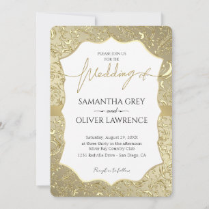 White & Gold Damask Wedding Invitation