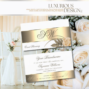 White Gold Decor Cute Rose Flower with Monogram Business Card