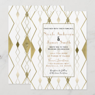 White & Gold Diamond Glamour Modern Classy Wedding Invitation