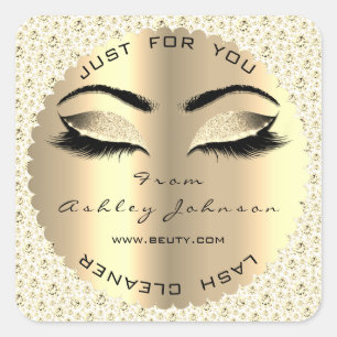 White Gold Diamond Glitter Lash Cleaner Square Sticker