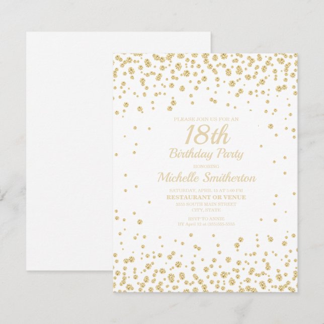 White Gold Diamond Glitter Women's 18th Birthday Card (Front/Back)